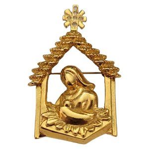 Butler Gold Tone Mother Mary Child Jesus Nativity Brooch, Signed K721